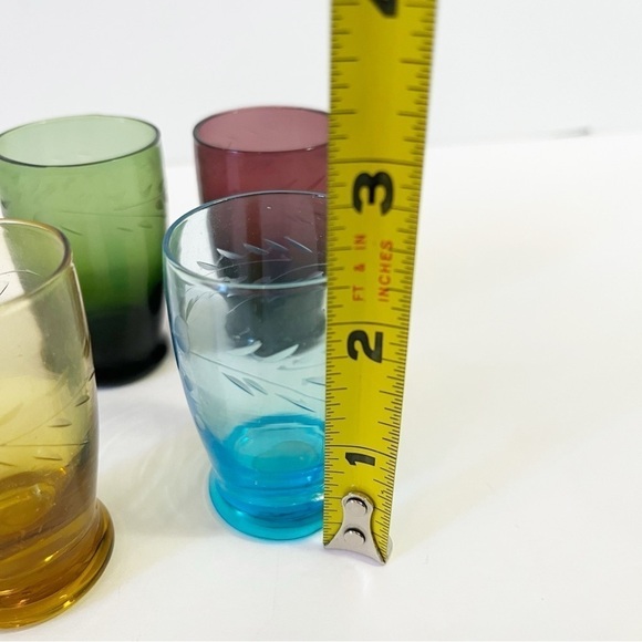 Depression Glass Wheat Pattern Cordial Shot Glass Multicolor Hand Cut Liqueur 4x - Picture 3 of 7